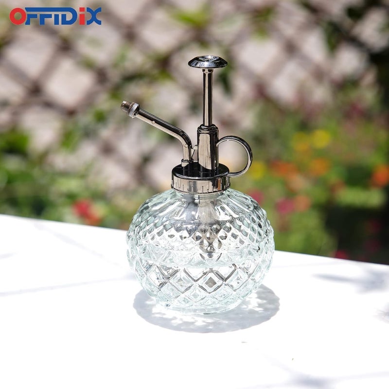 OFFIDIX Plant Mister, 300ML Vintage Glass Spray Bottle with Plastic Top Pump, Small Decorative Spritzer Watering Can for Indoor Outdoor House Plants (Transparent) - Image 4